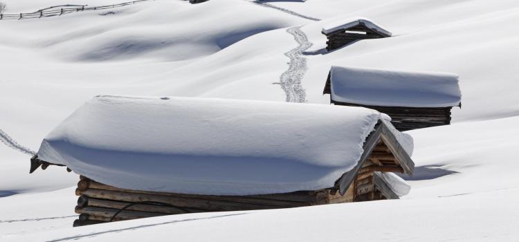 Snow-covered huts